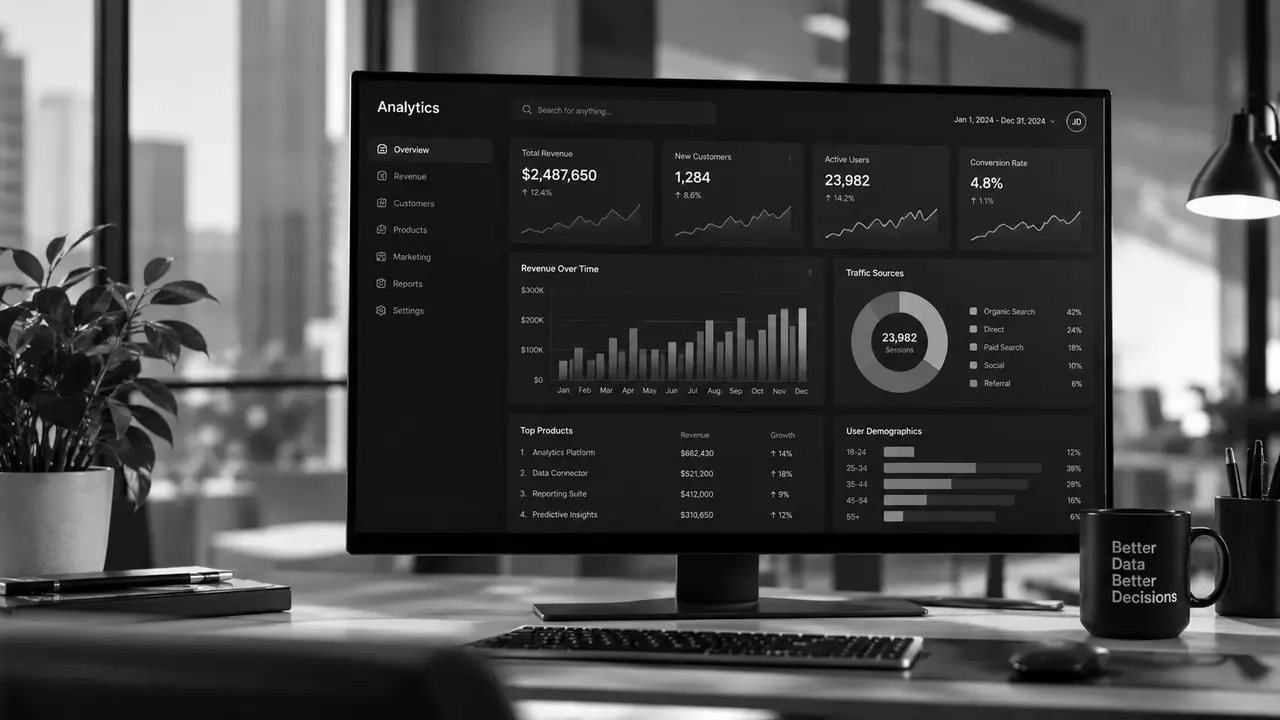 Dashboard analítico em monitor